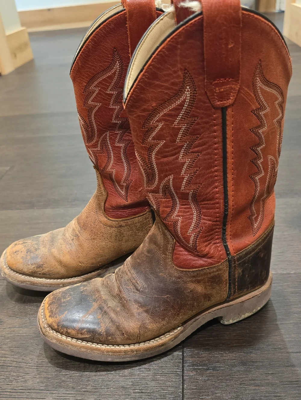 Boys Rustic Brown and Red Western Cowboy Boot